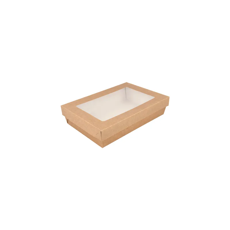 PETITES BOÎTES+COUVERCLES AVEC FÊNETRE THEPACK 1300 ML 21x14x5 CM NATUREL CARTON NANO-MICRO + PP + OPP (200 UNITÉ)
